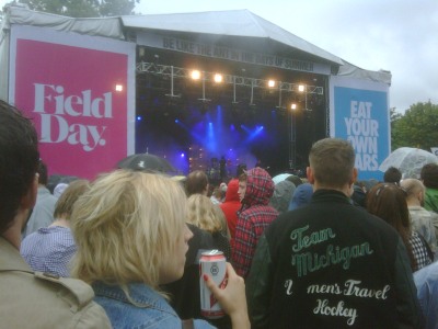 Field Day 2009: The Horrors on stage. The huge guy in the Team Michigan jacket is Oliver Sim from The xx.